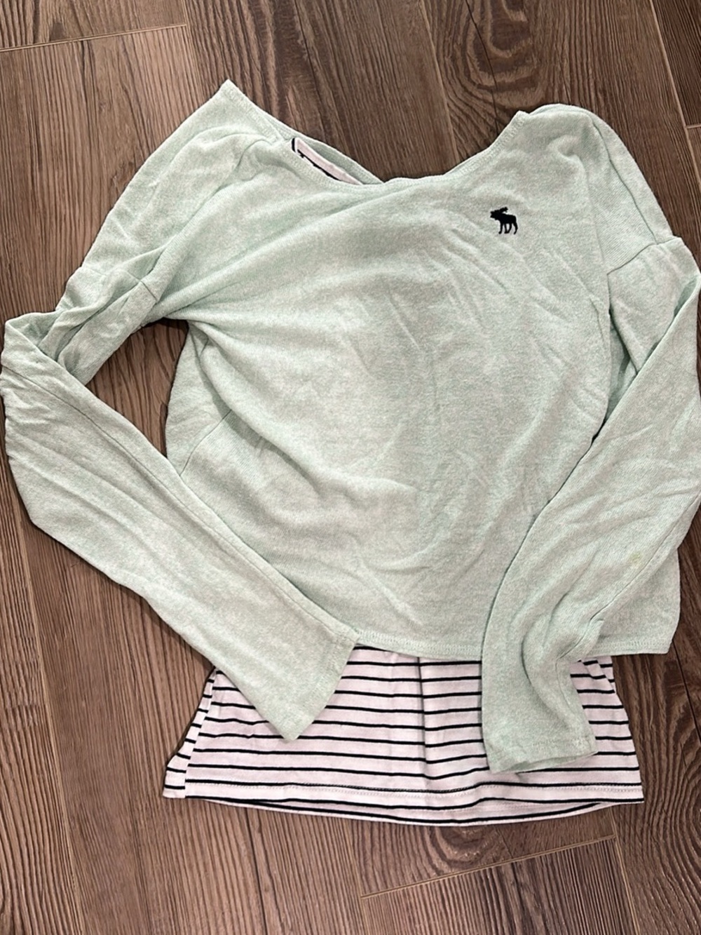 abercrombie kids Mint Layered-Look Long Sleeve Top with Stripe Hem